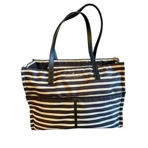 Kate Spade Large Black & White Stripes Shoulder Purse Bag Tote Nylon 15" x 11"